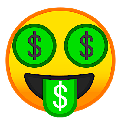 Big happy face with money signs on his eyes and tongue - Found on the Blog Page of Topline Vocals website vokaal.com